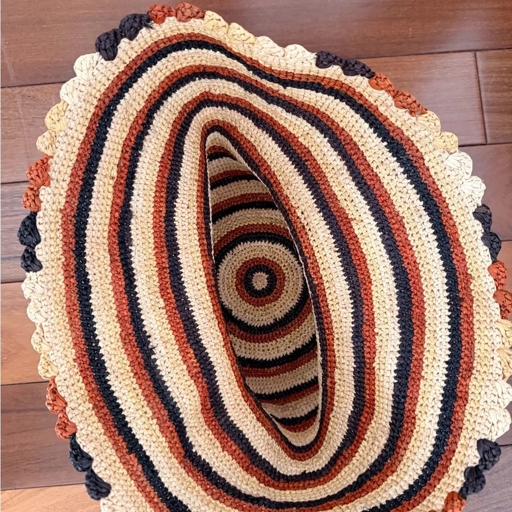 Doen Striped Crochet Sun Hat in Yellow, Brown, Black - Picture 5 of 6